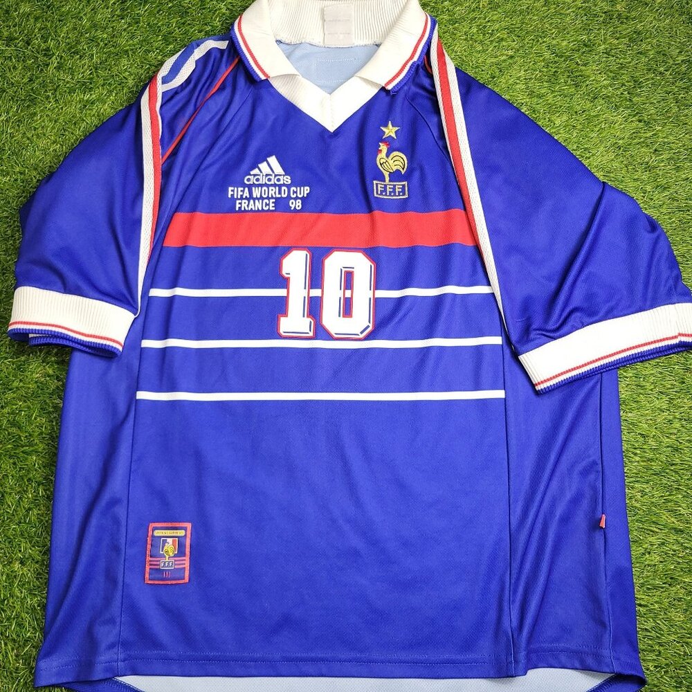 Zidane France 1998 WORLD CUP FINAL Home Soccer Jersey Shirt L SKU# 693254